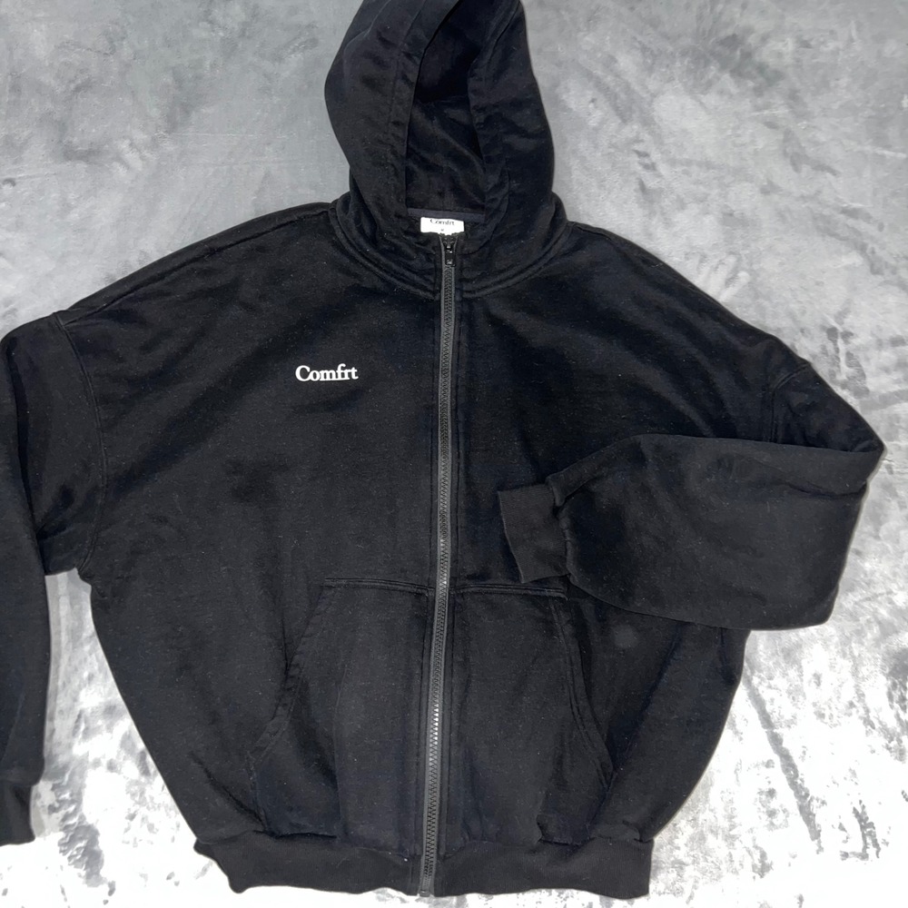 Comfrt Signature Zip Up Hoodie Mens Medium Black Fleece Full Zip Sweatshirt